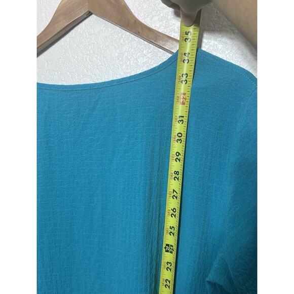 Ali Miles Lagenlook Artsy Blue Asymmetrical Hem Crinkle Tunic Top Sz Large - Picture 9 of 9